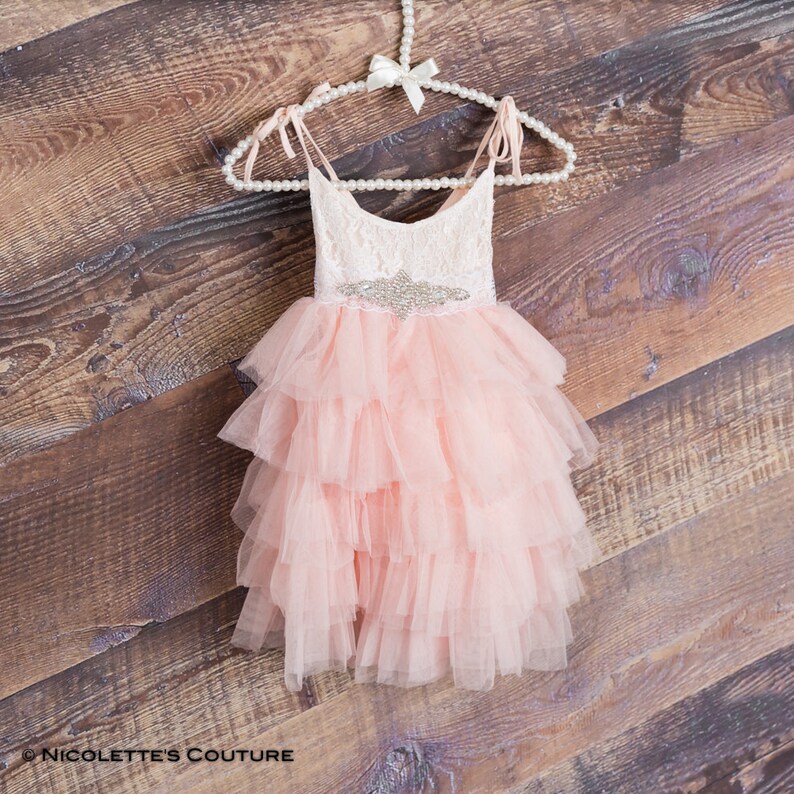 Blush Lace Toddler Dress Pink Tulle Girl's Dress Boho | Etsy