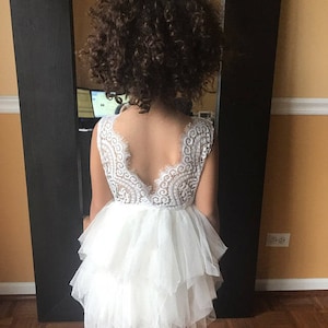 White Lace Infant Flower Girl Dress, Boho Tulle Wedding Gown, Elegant Beach Wedding, Spring Dresses image 2