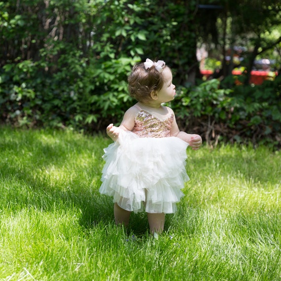 Ivory Tulle Flower Girl Dress, Rose Gold Sequin Dress, Princess Dress, Birthday, Elegant, Stylish, Boho Chic, Summer Ivory Tulle Flower Girl Dress, Rose Gold Sequin Dress, Princess Dress, Birthday, Elegant, Stylish, Boho Chic, Summer