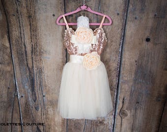 Boho Rose Gold Flower Girl Dress, Rose Quartz Girl Spring Dresses, Ivory Tulle Flower Girl Dresses