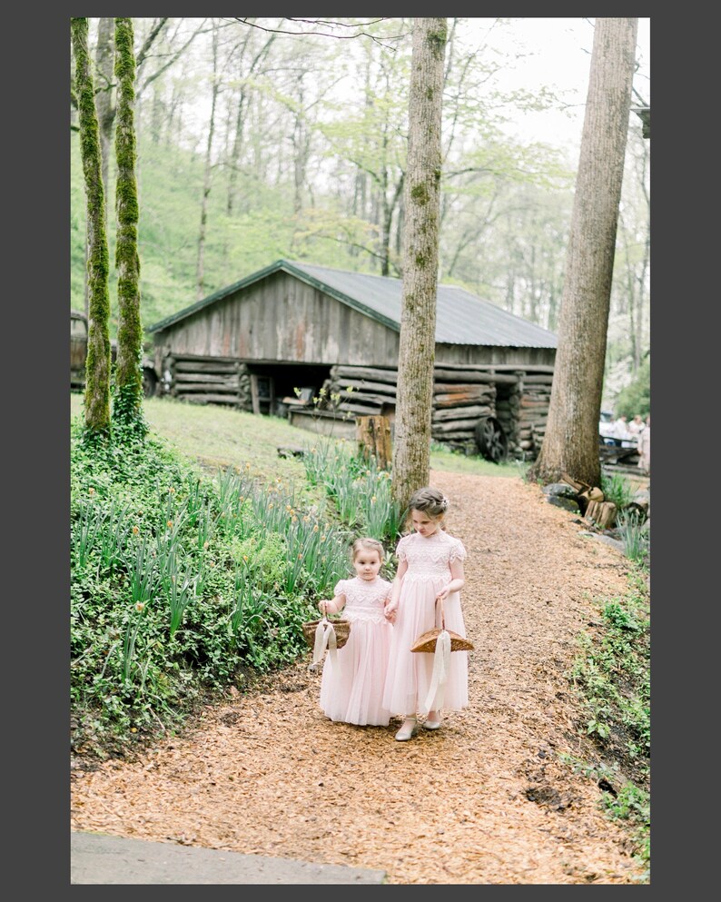 Blush Pink Sienna Dress, Boho Lace Flower Girl Dress for Toddlers, Bohemian Tulle Wedding Gown for Girls image 4