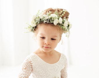 Athena- Boho Flower Crown, Flower Tiara, Ivory Peony Crown, Flower Halo, Bohemian Flower Girl Headpiece, Floral Wreath