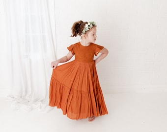 Rust Flower Girl Dress, Burnt Orange Rustic Tulle Wedding Dress, Terracotta Dress, Boho Terra Cotta