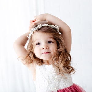 Kelly Pearl Wedding Headband, Flower Halo, Floral Turban, Toddler Bohemian Bridal Hairpiece image 9