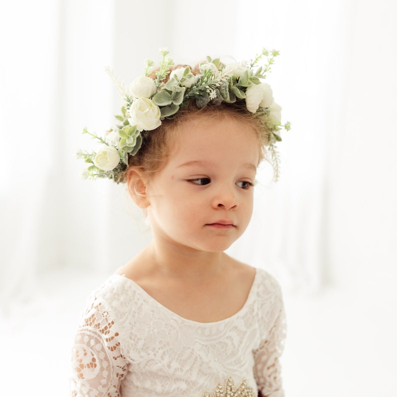 Athena Boho Flower Crown, Ivory Peony Flower Girl Halo, Bohemian Floral Wreath Headpiece for Wedding image 7