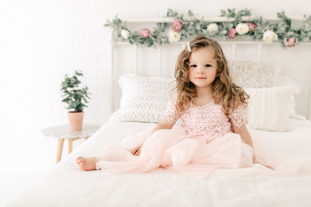 Boho Crochet Flower Girl Dress Blush Pink Tulle Wedding - Etsy