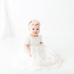 Eve White Lace Christening Gown, Infant Baptism Dress, Unique Baby Boho Dress, Flower Girl image 2