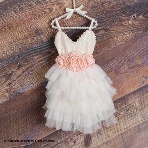 Ivory Flower Girl Dresses, Boho Beach Wedding, Will You Be My Flower Girl, Sequin Girls Dresses. Gigi