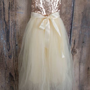 Boho Ivory Flower Girl Dress, Rose Gold Sequin Tulle Wedding Gown, Long Floor Length Ball Gown for Toddlers, Junior Bridesmaid Outfit image 4
