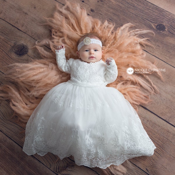 Elegante vestido de bautizo para bebé Julia, vestido de bautizo para niña, vestido blanco para el día de la bendición, vestido de reliquia para ocasiones especiales.