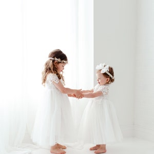 White Lace Christening Gown, Infant Baptism Dress, Unique Baby Boho Dress, Flower Girl Dress image 7