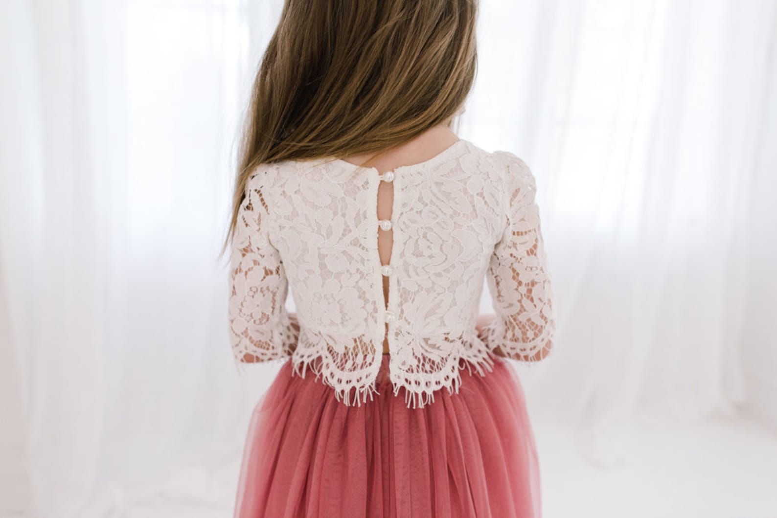 Wide Waistband Tulle Ruffled Skirt A-Line Dress Dusty Rose main image 1