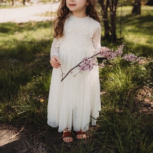 Bohemian Lace Flower Girl Dress, Rustic Ivory Tulle Wedding Dress, Bohemian Lace Dress, Boho Christening Gown, Baptism Dress image 7