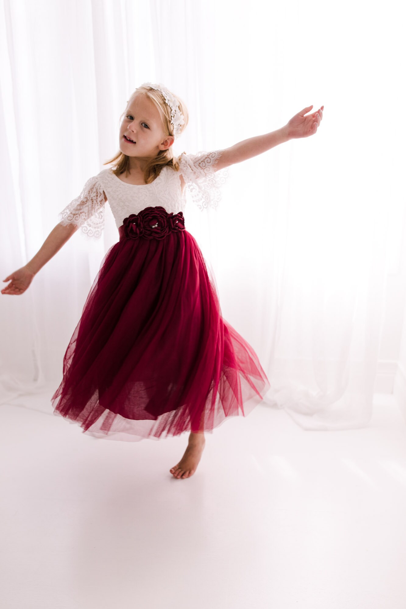 Flower girl dresses white and best sale burgundy