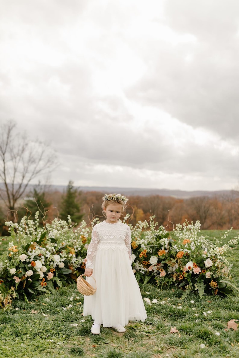 Tyra Ivory Flower Girl Dress, Boho Lace & Tulle Wedding Gown, Christening Baptism Toddler Dress, Ceremony Outfit image 10