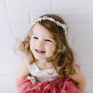 Kelly Pearl Wedding Headband, Flower Halo, Floral Turban, Toddler Bohemian Bridal Hairpiece image 8