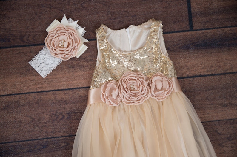 Flower Girl Proposal Boho Chic Beach Ivory Flower Girl Dress Cream Sequin Gown Romantic Bohemian Champagne Tulle Princess Dress