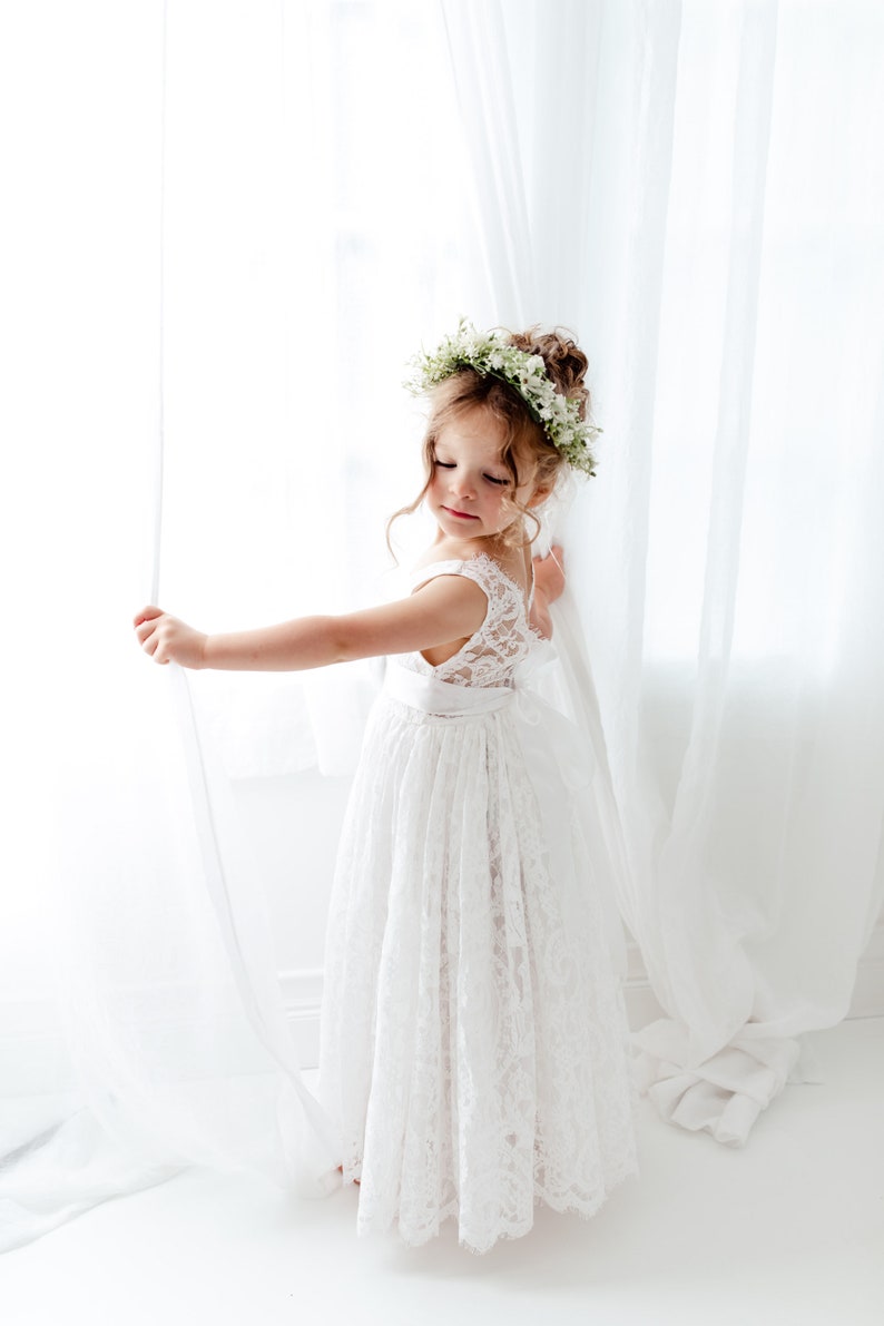 Boho Lace Flower Girl Dress, Rustic White Wedding Dress, Will You Be My Flower Girl Proposal, Bohemian Dresses image 9