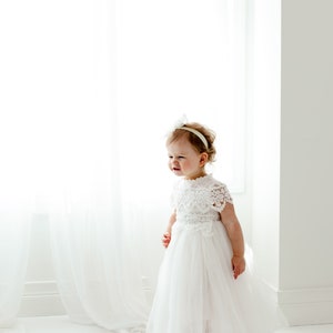 White Lace Christening Gown, Infant Baptism Dress, Unique Baby Boho Dress, Flower Girl Dress image 10