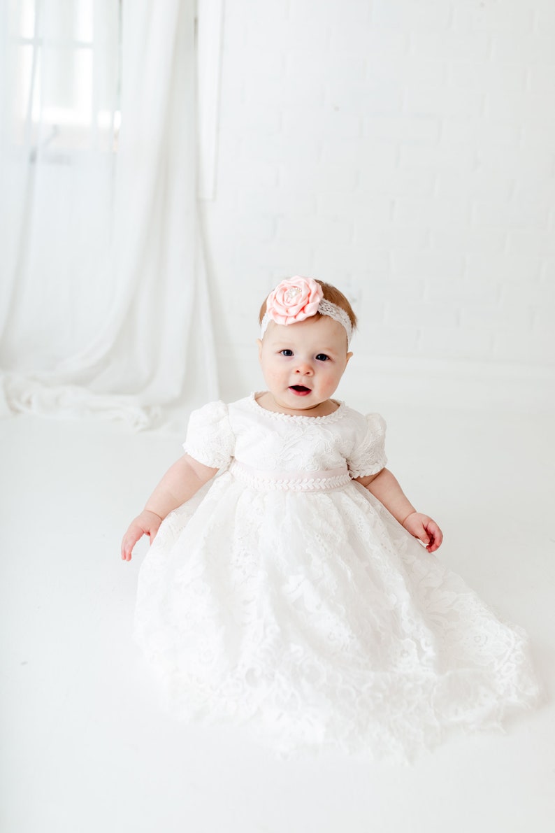 White Lace Baptismal Gown, Infant Christening Dress, Unique Baby Girl Boho Dress, Flower Girl image 8
