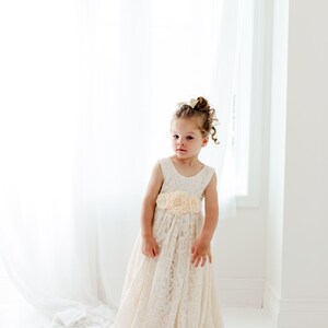 Boho Lace Flower Girl Dress, Cream Tulle Wedding Dress for Girls, Beach Rustic Bohemian Junior Bridesmaid Gown image 10