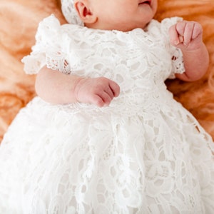 Newborn Lace Christening Gown for Baby Girl, Elegant Baptism Dress, White Blessing Day Outfit, Infant Dedication Ceremony Dress image 7