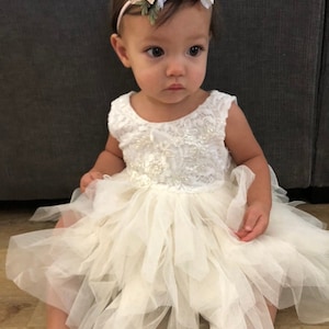 White Lace Infant Flower Girl Dress, Boho Tulle Wedding Gown, Elegant Beach Wedding, Spring Dresses image 8