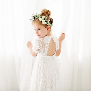 White Lace Flower Girl Dress, Boho Wedding Dress, Rustic Bridal, Bohemian Toddler Dresses