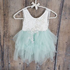 Mint Tulle Flower Girl Dress, Toddler Tulle Dresses, Mint Green Birthday Party Dress