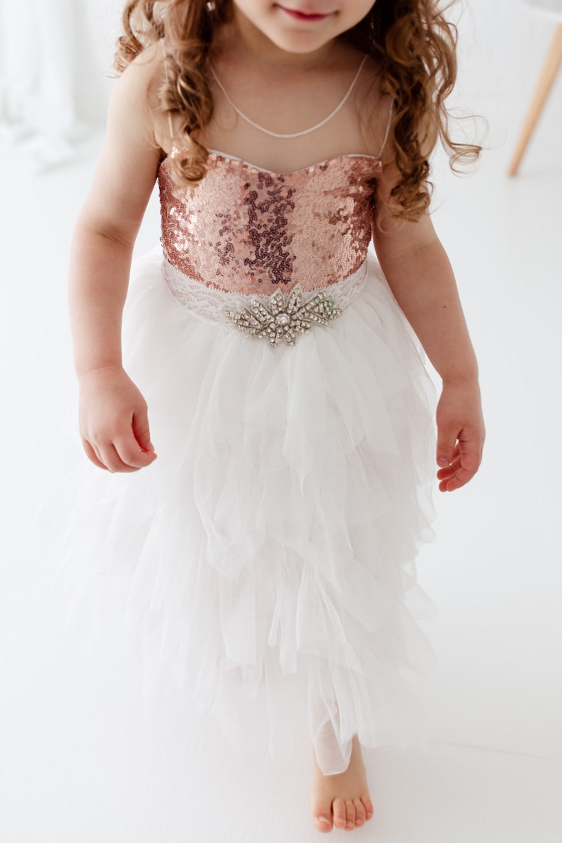 Rose Gold Flower Girl Dress Rustic White Wedding Gown Etsy Ireland