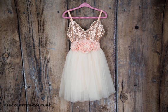 Ivory Tulle Flower Girl Dress Rose Gold sequin dress Cream Tulle Rose Gold Ivory Cream Wedding Sash Belt Gold glitter Boho Chic Tutu Etsy Mexico