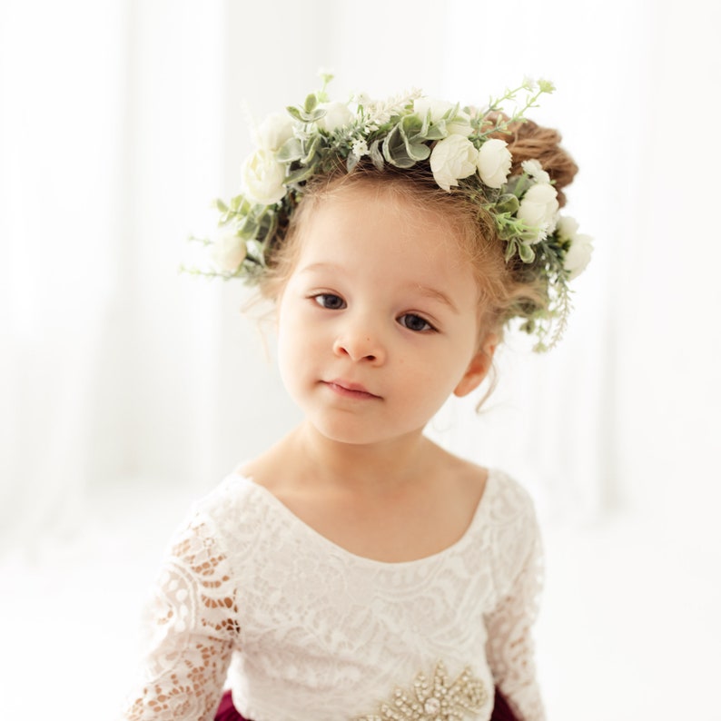 Athena Boho Flower Crown, Ivory Peony Flower Girl Halo, Bohemian Floral Wreath Headpiece for Wedding image 6