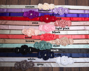 Bridesmaid Floral Sash, Triple Flower Belt, Boho Style Baby Girls Flower Girl Dress Accessory