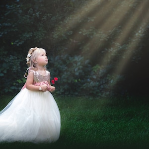 Romantic Tulle Flower Girl Dress, Boho Chic Dresses, Ivory Ball Gown, Rose Gold Sequin Dress image 7