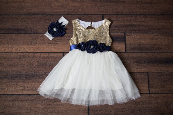Navy Flower Girl Dress, Gold sequin dress, White Tulle, Gold Navy Pink Boho Chic Country, Sash Headband Belt, White Wedding Navy Flower Girl Dress, Gold sequin dress, White Tulle, Gold Navy Pink Boho Chic Country, Sash Headband Belt, White Wedding