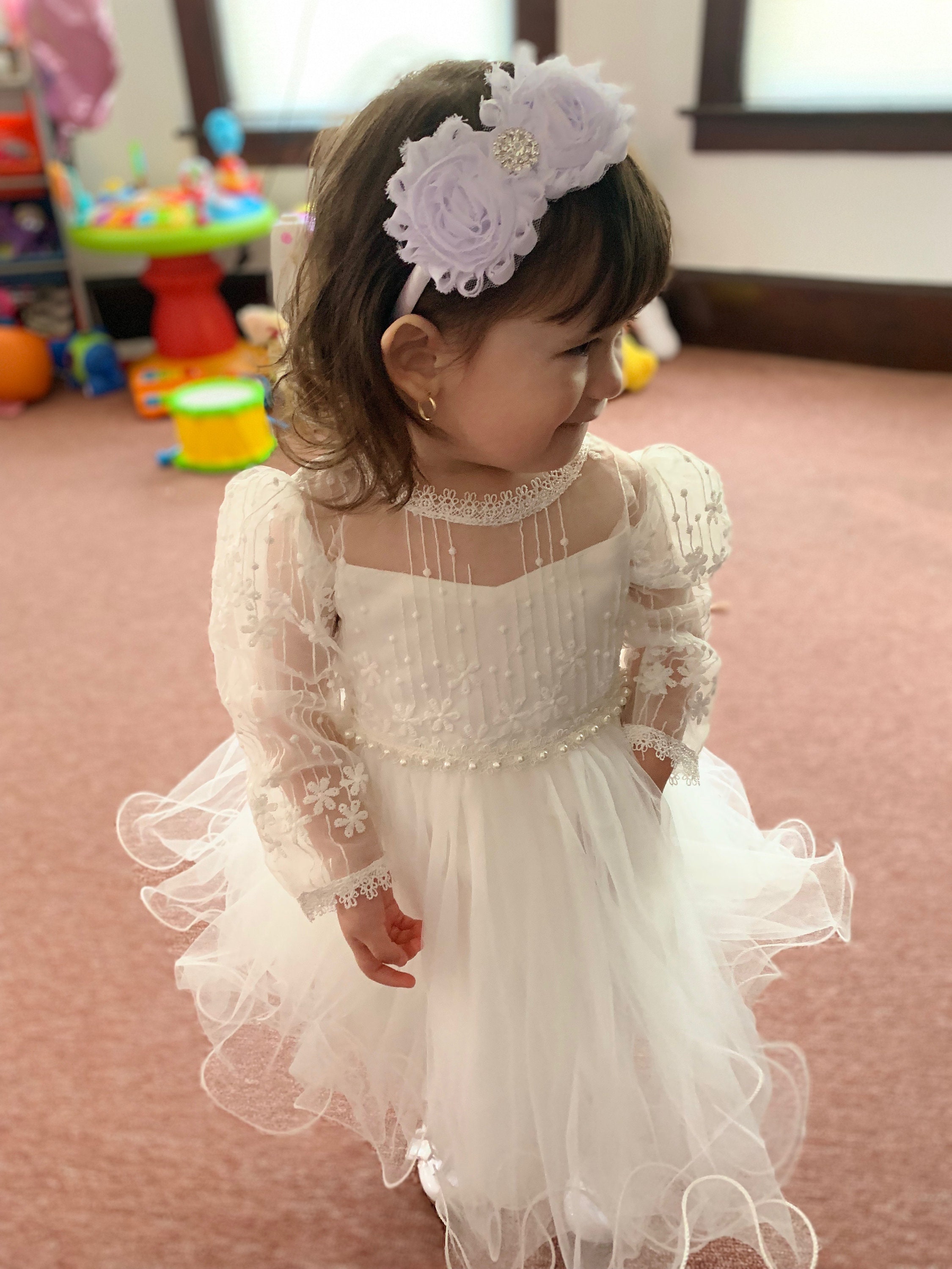 Vestido de manga larga de niña, vestido blanco roto, vestido de niña de  flores, bautismo, vestido blanco de niño pequeño, vestido de novia boho,  vestidos de niña -  México