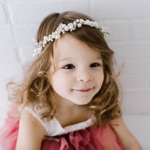 Kelly Pearl Wedding Headband, Flower Halo, Floral Turban, Toddler Bohemian Bridal Hairpiece image 7