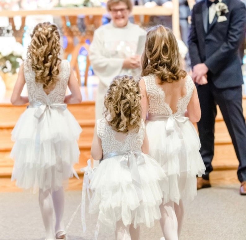 White Tulle Flower Girl Dress, Lace Wedding Gown, Princess Tutu Dress, Romantic Boho Chic, First Communion, Proposal, Birthday image 1