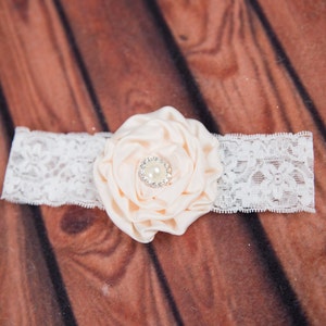 Cream White Lace Flower Girl Headband, Wedding Headpiece, Flower, Pearl Headband, Women's Headband, Wedding Accessories, Ivory Champagne image 2