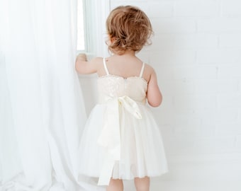 Rustic Tulle Flower Girl Dress, Romantic Sequin Dress, Ivory Cream Wedding, Will You Be My Flower Girl Dress