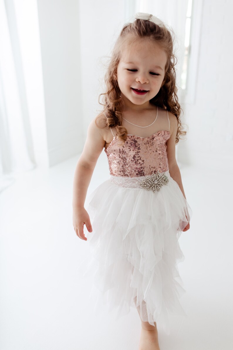 Rose Gold Flower Girl Dress Rustic White Wedding Gown Etsy Ireland