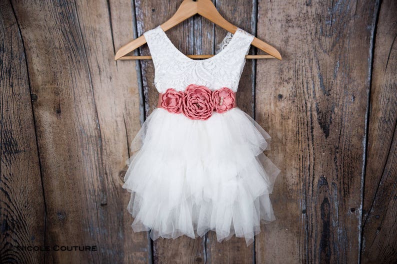 White Lace Flower Girl Dress Boho Tulle Girls Dresses Beach - Etsy