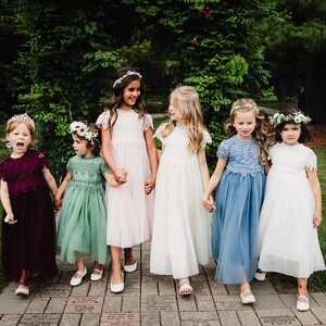 Sage Green Bohemian Flower Girl Dress, Lace Tulle Wedding Dresses for Girls, Rustic Eucalyptus Wedding Outfit image 13