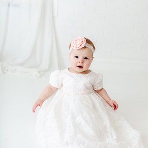 White Lace Christening Gown, Infant Baptism Dress, Unique Baby Boho Dress, Flower Girl image 4