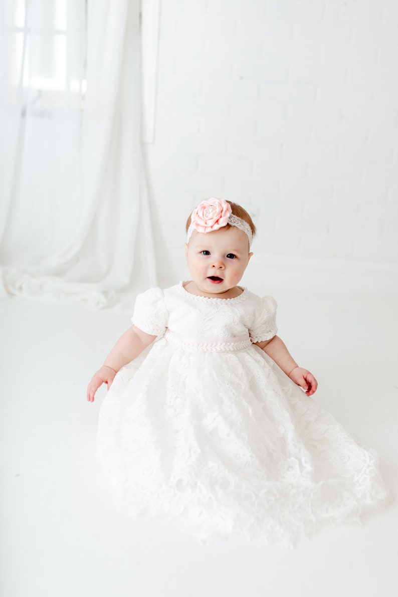 White Lace Christening Gown, Infant Baptism Dress, Unique Baby Boho Dress, Flower Girl image 4