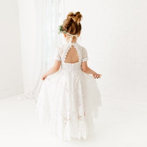 Bohemian White Flower Girl Dress, Rustic Tulle Wedding Dress, Will You Be My Flower Girl Proposal, Boho Dresses. Maya