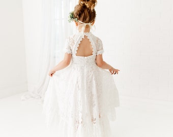 Bohemian White Flower Girl Dress, Rustic Tulle Wedding Dress, Will You Be My Flower Girl Proposal, Boho Dresses. Maya