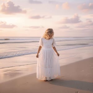 White Vintage Lace Flower Girl Dress, Boho Rustic Tulle Dress, Special Occasion Birthday or Wedding Outfit for Girls image 2