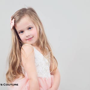 White Lace Flower Girl Dress, Blush Pink Tulle Spring Dresses, Bohemian Wedding Dress, Beach Wedding-- Abby