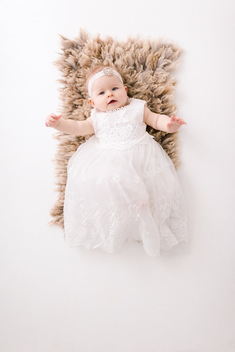White Newborn Baby Dress Infant Christening Gown Lace Etsy